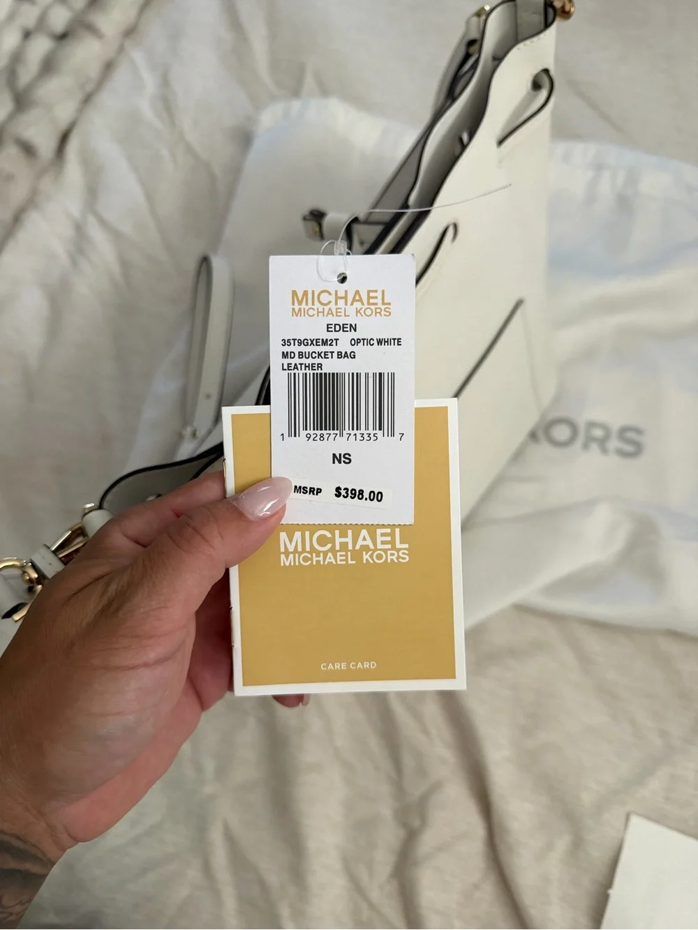 Michael Kors Cream Leather Shoulder Tote with Gold Hardware